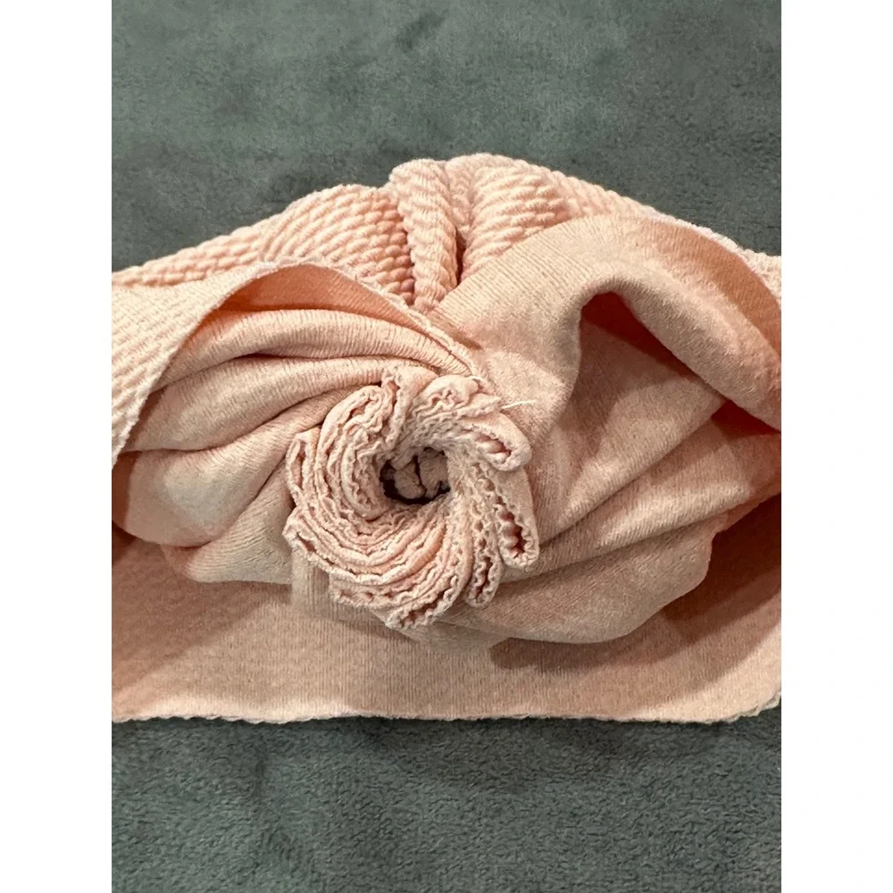 Baby Girl Waffle Knit Turban Hat Peach Pink Ruffle Flower Beanie Headwrap